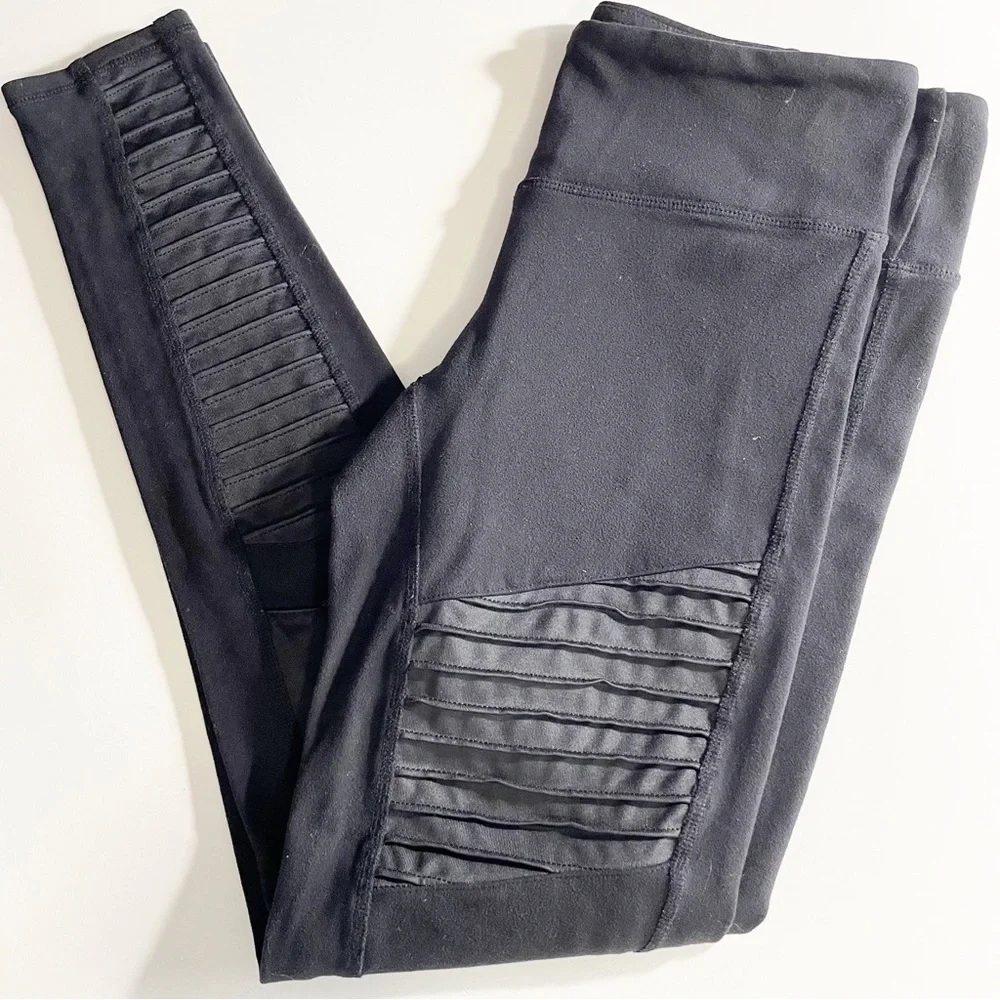 Alo Yoga Black Motto Mid Rise Leggings